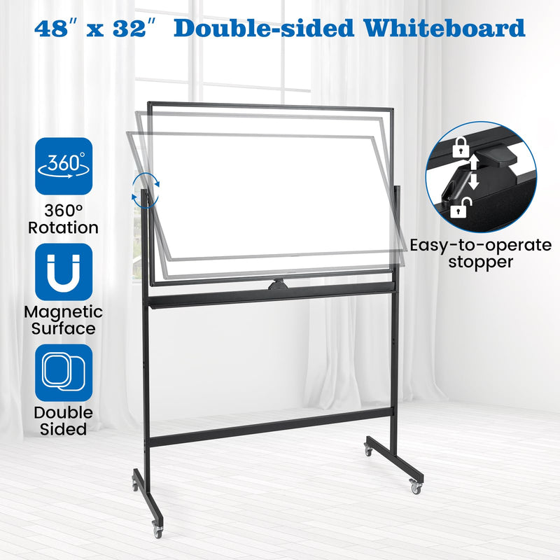 Load image into Gallery viewer, Goplus Rolling White Board, 48" x 32" Double-Sided Whiteboard, Height Adjustable Dry Erase Board w/Markers