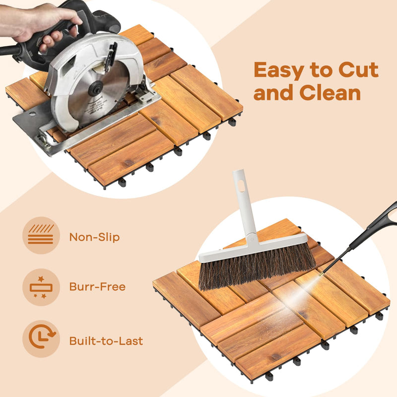 Load image into Gallery viewer, Goplus 27 PCS Interlocking Patio Deck Tile 12” x 12” Acacia Wood Patio Tiles