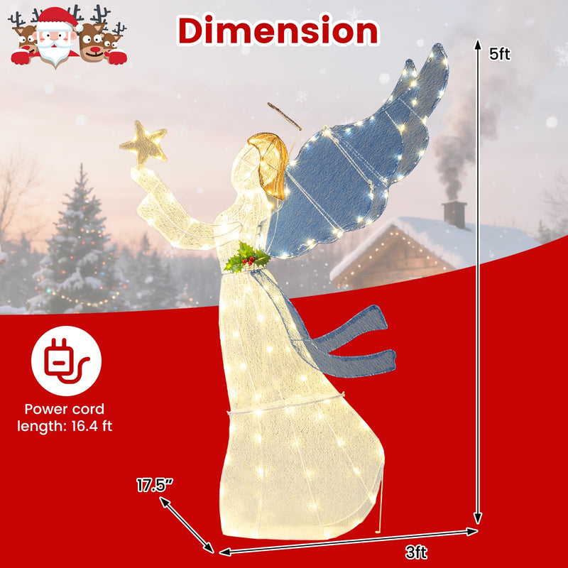 Load image into Gallery viewer, Goplus 5 Ft Lighted Christmas Angel with Star Halo Spreading Wings