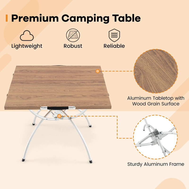 Load image into Gallery viewer, Goplus Aluminum Camping Table, 2 PCS Folding Picnic Tables w/Extendable Design, Wood-Grain Tabletop