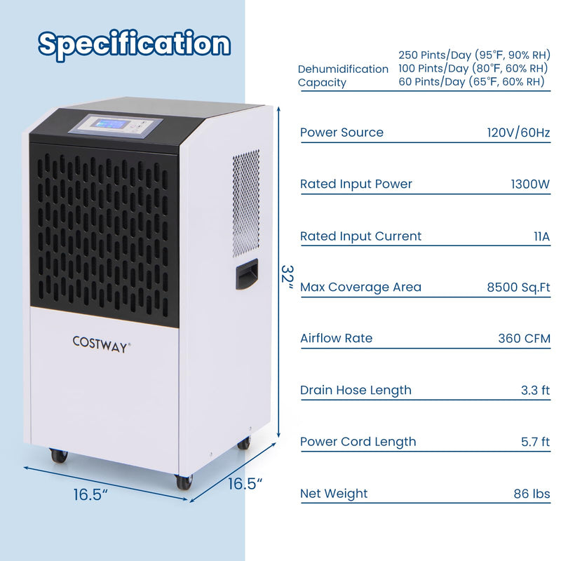 Load image into Gallery viewer, 250 Pints Commercial Dehumidifier with Drain Hose, Industrial Heavy Duty Dehumidifier