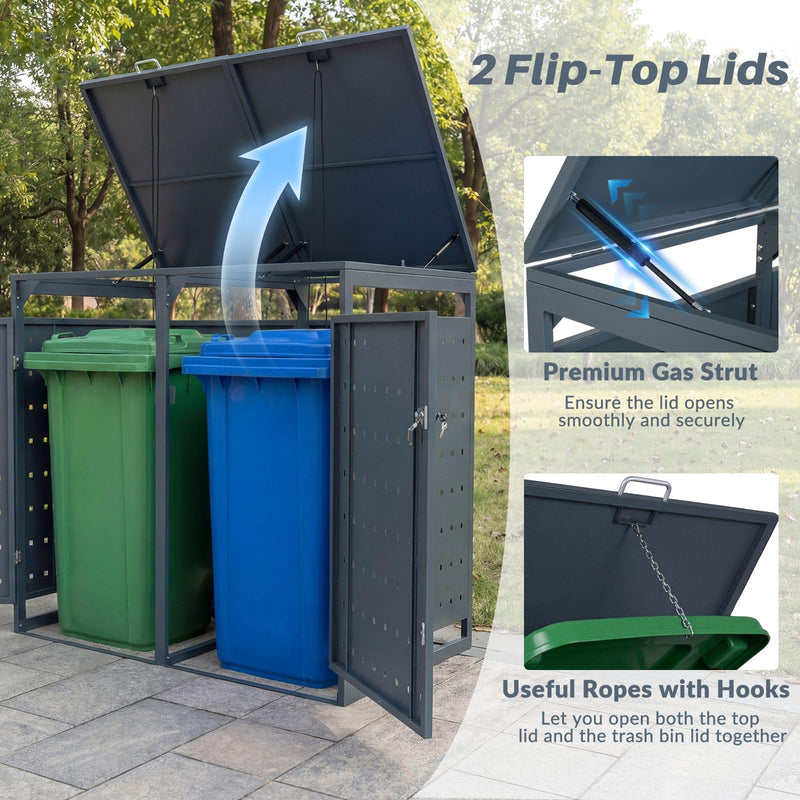 Load image into Gallery viewer, Goplus 44 Cu.Ft Outdoor Trash Can Storage with 2 Lockable Doors Gas Struts & Shock Absorbers