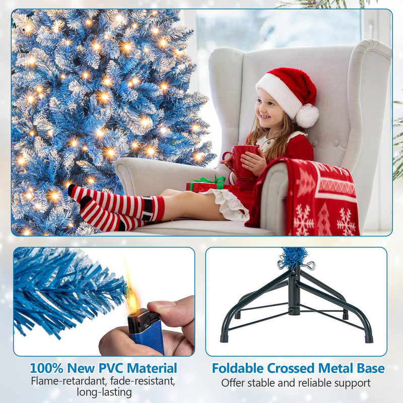 Load image into Gallery viewer, Goplus Blue Hinged Xmas Tree with Frosted PVC Branch Tips & Warm White LED Lights