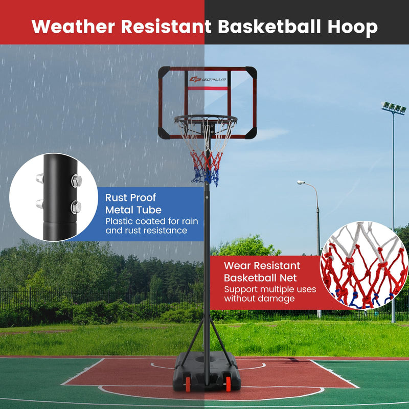 Load image into Gallery viewer, Goplus Height Adjustable 6.3 FT-8.1 FT Basketball Hoop Stand, Basketball Hoop & Goal Set with Wheel, Ball Storage
