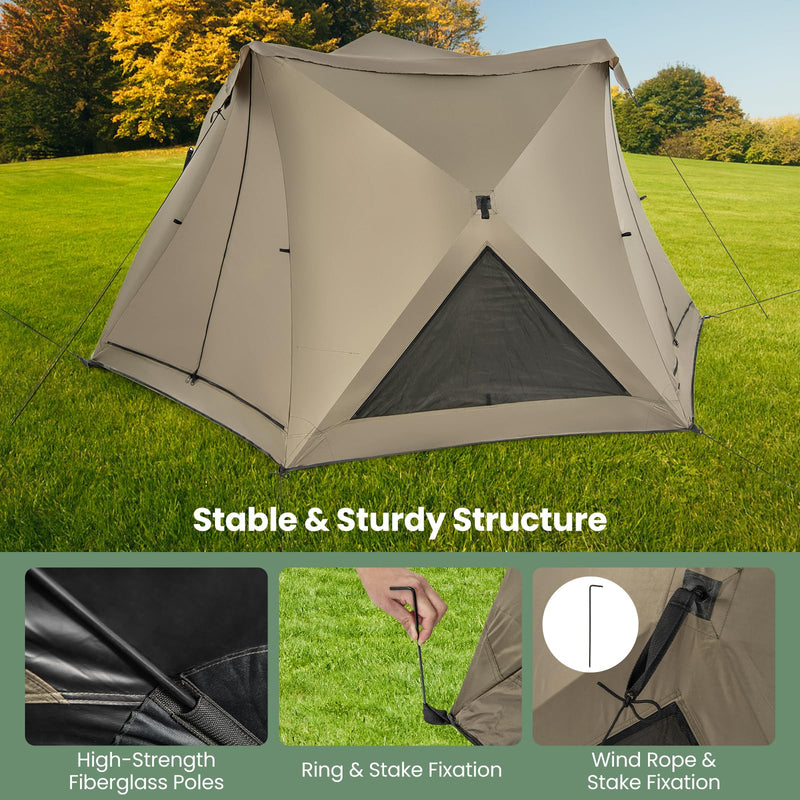 Load image into Gallery viewer, Goplus Pop-up Camping Tent for 4/5/6 Person, 6-Sided Family Tent w/Rainfly, Skylight, 3 Doors