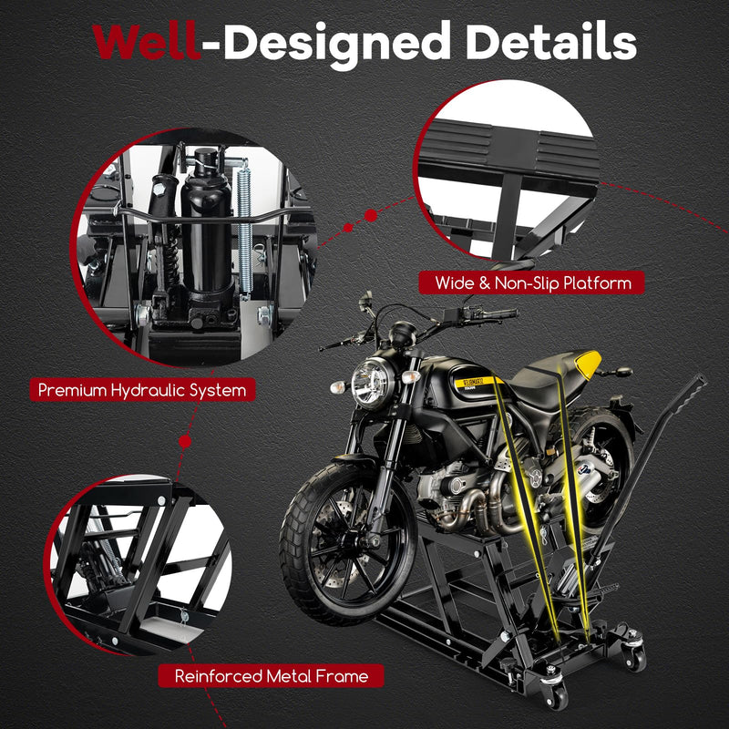 Load image into Gallery viewer, Goplus 1500 LBS Motorcycle Lift Jack, Hydraulic Motorcycle Hoist w/Footplates & Long Handle