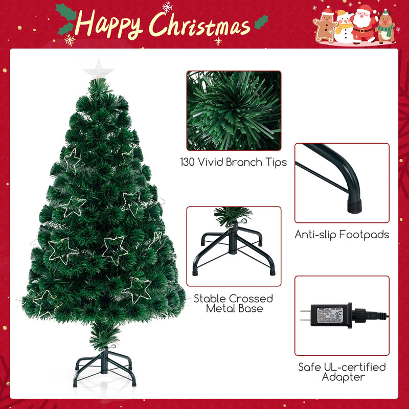 Load image into Gallery viewer, Goplus 4ft Pre-Lit Fiber Optic Christmas Tree, Top Star, 130 Branch Tips, Metal Stand, Office Home Decoration