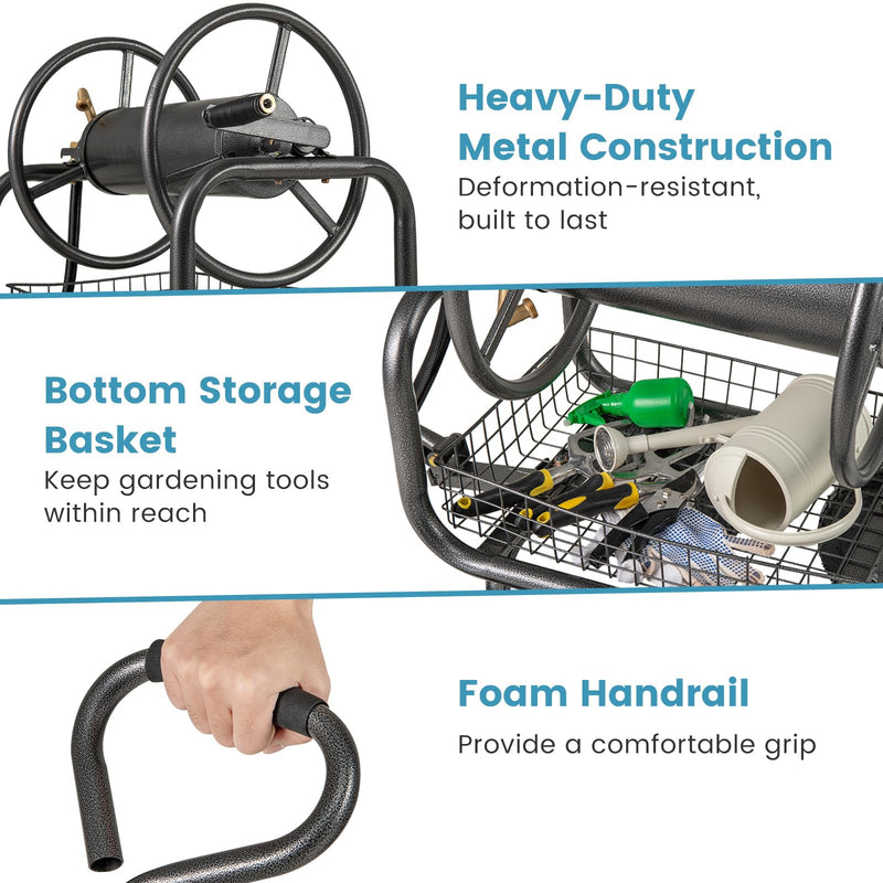 Load image into Gallery viewer, Goplus Hose Reel Cart with Storage Basket Hold Up to 300 ft of 5/8" Hoses