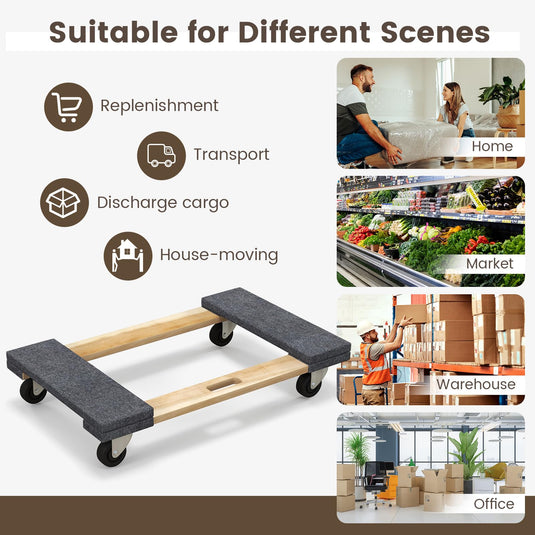 Goplus 4 Wheel Dolly Cart, 30.5" x 18.5" Furniture Dolly w/ 4 Universal Wheels