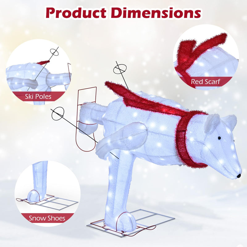 Load image into Gallery viewer, Goplus 4.5 FT Lighted Skiing Polar Bear, Light up Christmas Decoration with Red Scarf