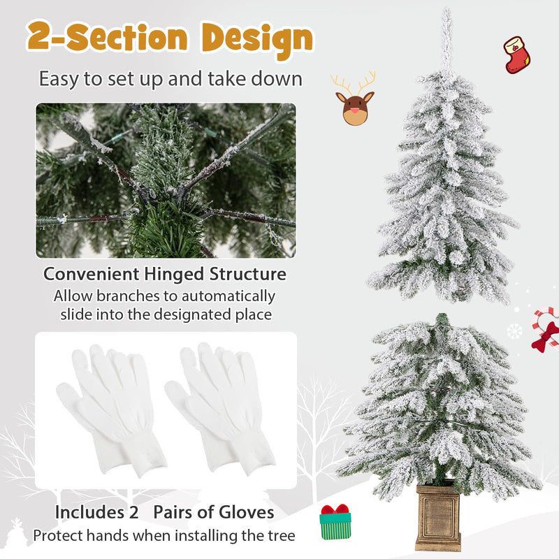 Load image into Gallery viewer, Goplus 6ft Snow Flocked Christmas Tree for Entrances, Hinged Artificial Potted Xmas Tree with 48 Ball Ornaments