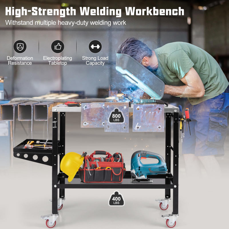 Load image into Gallery viewer, Goplus 36” x 18” Rolling Welding Table, 1200 lbs Welding Workbench on Wheels w/Tool Rack & Tray