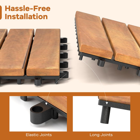 Goplus 12” x 12” Stripe Pattern Acacia Wood Patio Tiles ( 27 PCS )