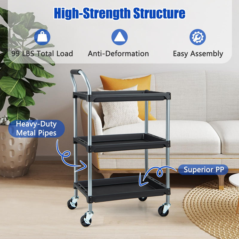 Load image into Gallery viewer, Goplus 3-Tier Rolling Tool Cart, Mobile Service Cart with Universal Lockable Wheels, Sponged Handle