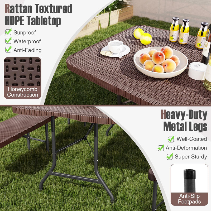 Load image into Gallery viewer, Goplus 6ft Plastic Folding Table, 350 LBS Outdoor Heavy Duty Folding Tables with Rattan-Like HDPE Tabletop