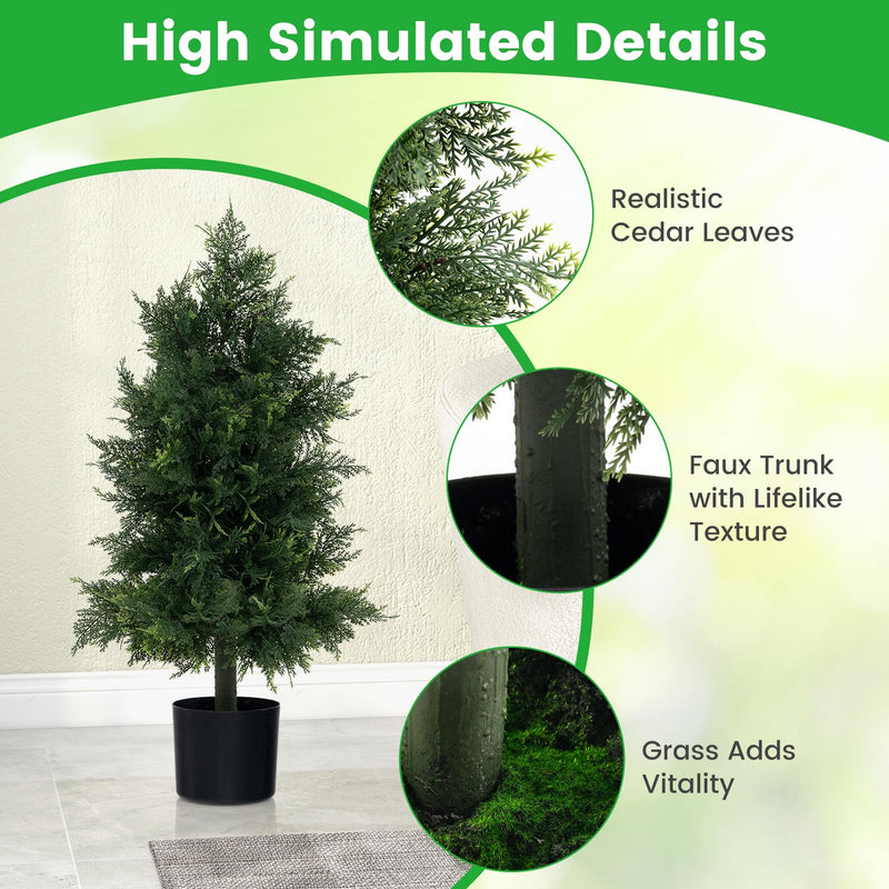 Load image into Gallery viewer, Goplus 31.5'' Artificial Cedar Topiary Trees for Outdoors, Potted Fake Cypress Trees with Cement Plastic Pot