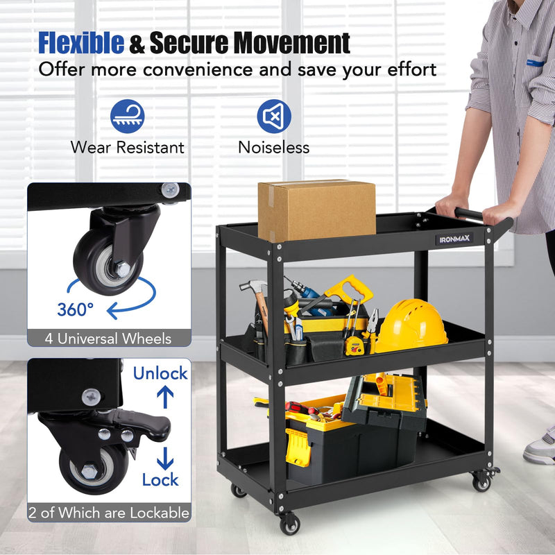 Load image into Gallery viewer, Goplus 3-Tier Utility Cart, Heavy Duty Commercial Service Tool Cart w/3 Spacious Shelves