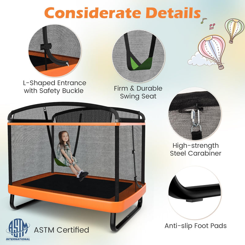 Load image into Gallery viewer, Goplus 6FT Kids Trampoline with Swing, ASTM Approved Rectangle Recreational Trampoline w/Enclosure Safety Net