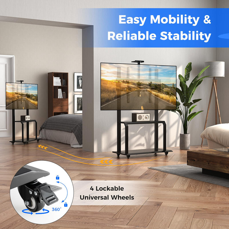 Load image into Gallery viewer, Goplus Mobile TV Stand, Rolling TV Cart with Camera Shelf & AV Shelves