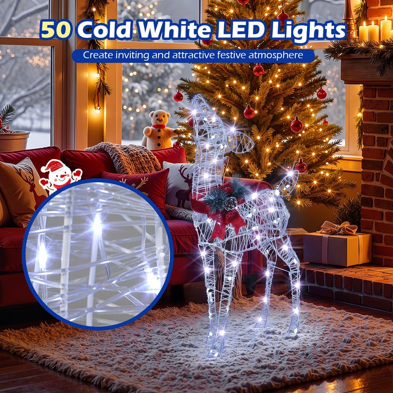 Load image into Gallery viewer, Goplus Christmas Pre-Lit Reindeer | 50 Cold White LED Lights & Red Bow Stakes & Zip Ties Included