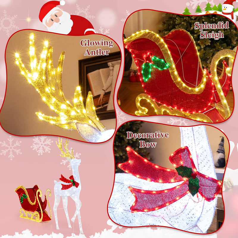 Load image into Gallery viewer, Goplus Lighted Christmas Reindeer & Sleigh Set, Light-up Xmas Decorations with 462 LED Lights