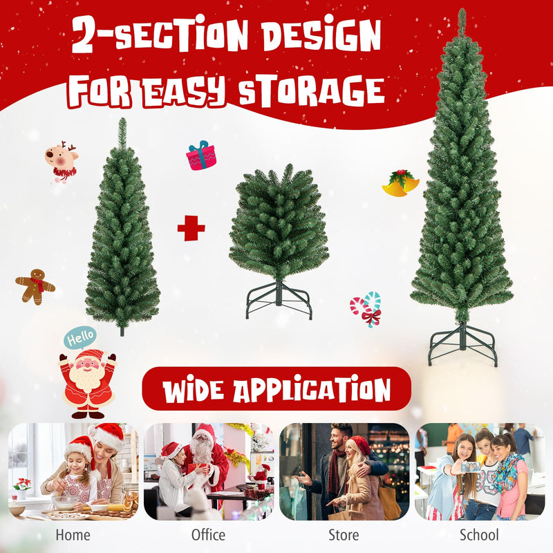 Load image into Gallery viewer, Goplus Pre-Lit Slim Pencil Christmas Tree Slender Holiday Tree for Home Office Decoration