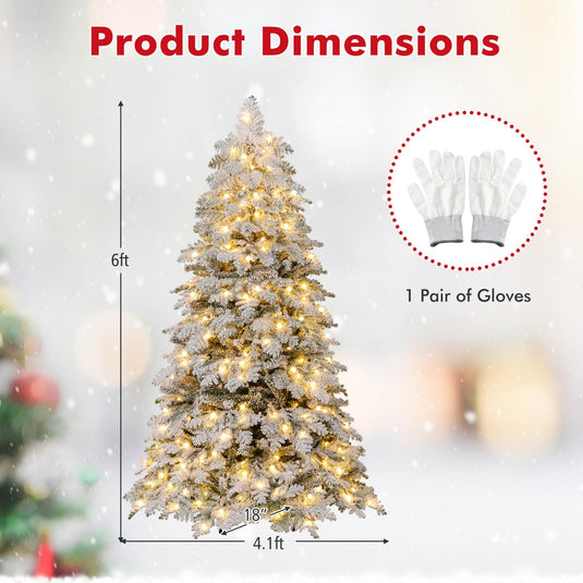 Goplus Pre-Lit Snow Flocked Christmas Tree with Mixed Branch Tips & LED Lights