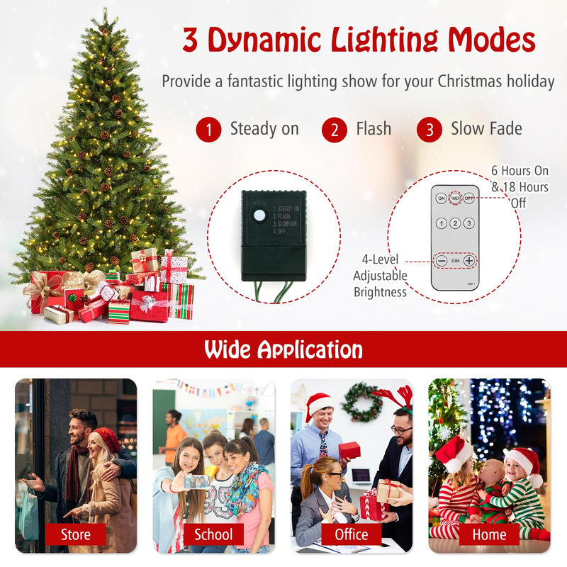 Load image into Gallery viewer, Goplus 3-Minute-Setup Pre-Lit Artificial Christmas Tree, 7ft Hinged Xmas Tree with 360 Quick Power Connector