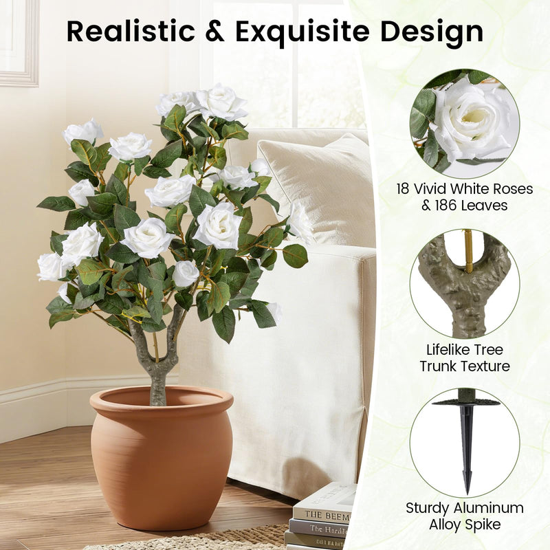 Load image into Gallery viewer, Goplus 31.5” 2 Pack Artificial Rose Flower Trees with Spikes & 18 White Flowers