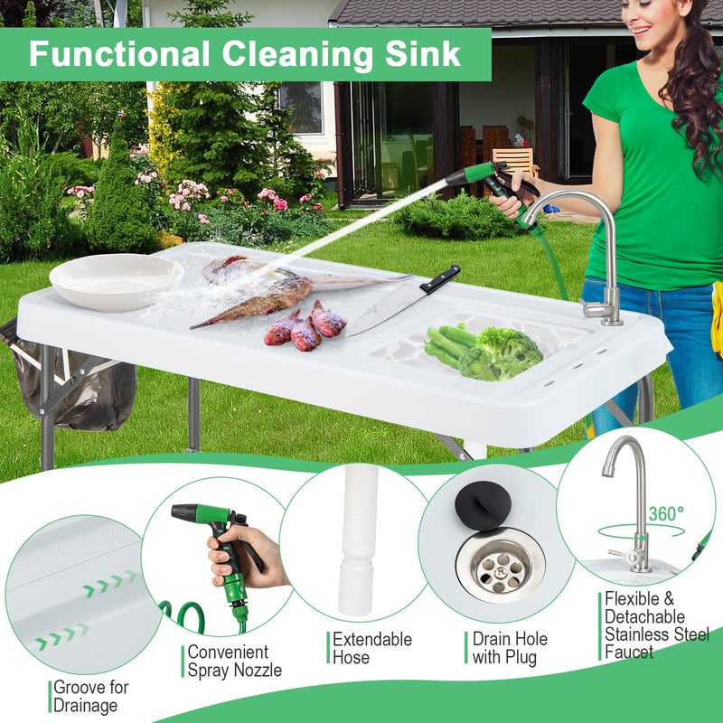 Load image into Gallery viewer, Goplus 42.5'' Folding Fish Cleaning Table with Sink and Spray Nozzle