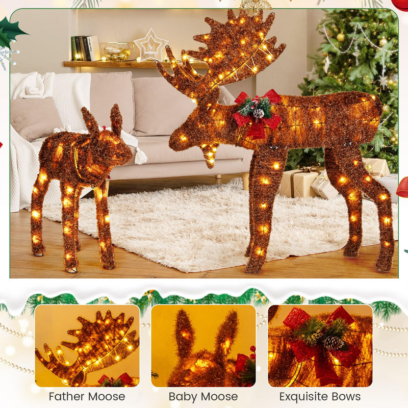 Load image into Gallery viewer, Goplus 2 Pieces Lighted Christmas Moose Family, Light-up Xmas Deer Decorations with 170 LED Lights