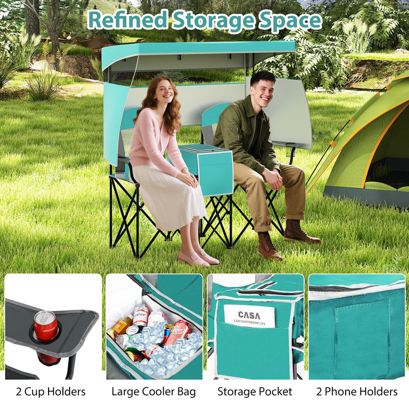 Load image into Gallery viewer, Goplus Double Beach Chair w/Roll-up Shade Cooler Bag Cup Holders Carrying Bag