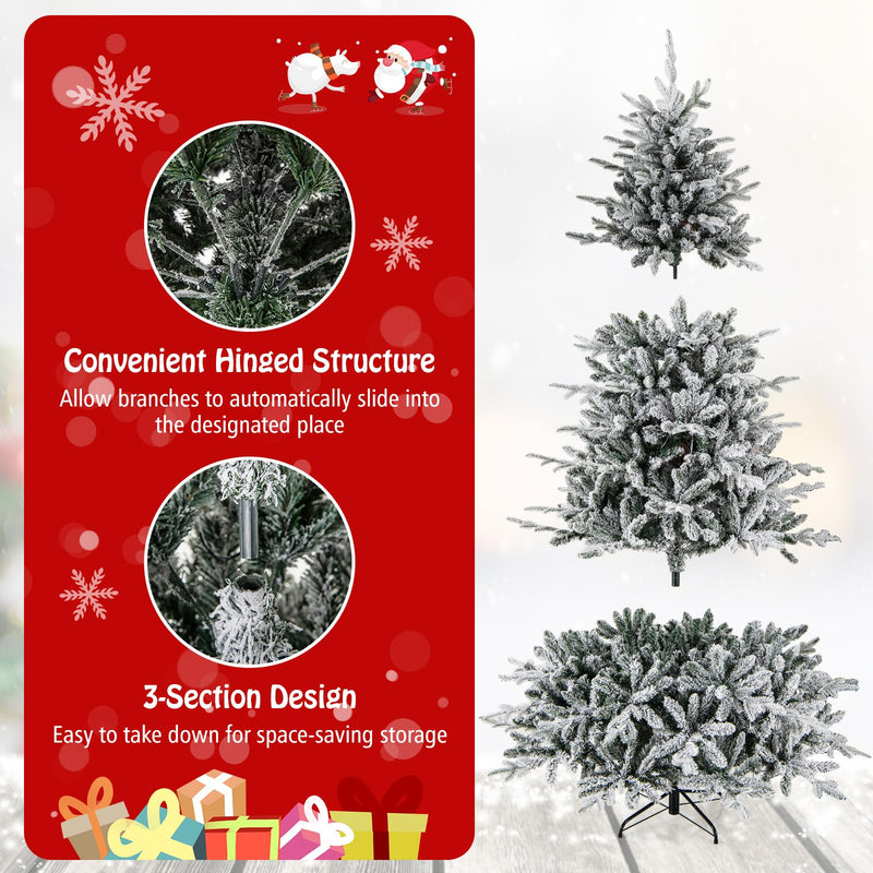 Load image into Gallery viewer, Goplus 7ft Pre-Lit Snow Flocked Christmas Tree, Artificial Hinged Full Xmas Tree with 350 Multicolored LED Lights