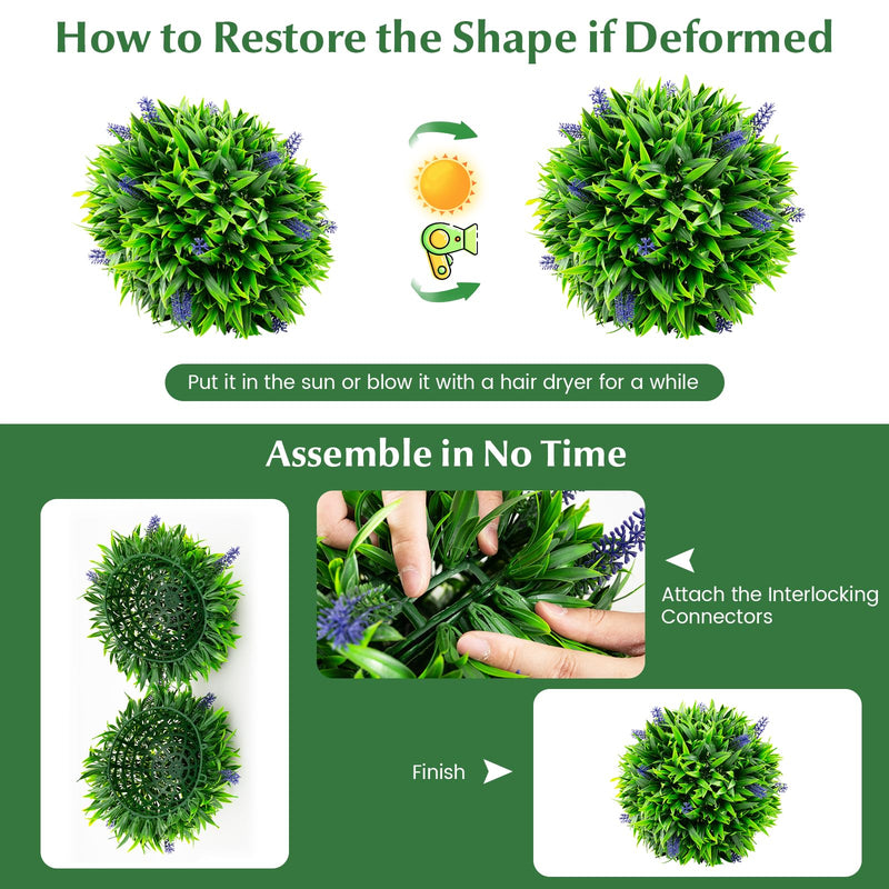 Load image into Gallery viewer, Goplus 12 Inch Artificial Lavender Topiary Balls Set of 2, Outdoor Faux Greenery Balls with Flowers