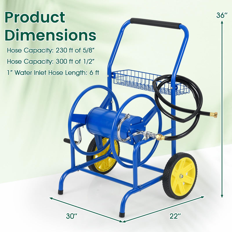Load image into Gallery viewer, Goplus Heavy-Duty Metal Hose Cart w/2 Wheels & Storage Basket | 230 FT of 5/8" Large Capacity