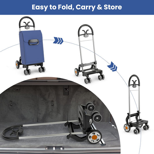 Goplus Folding Shopping Carts for Groceries with 6 Wheels, Heavy Duty Grocery Utility Cart
