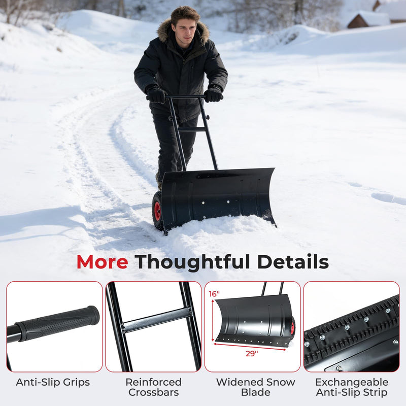 Load image into Gallery viewer, Goplus Ergonomic Snow Pusher w/ 29"x16" (W x H) 7-Position Angled Blade