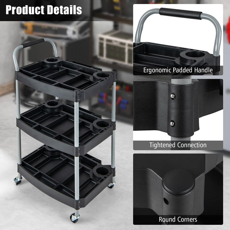 Load image into Gallery viewer, Goplus 3-Tier Rolling Tool Cart, Mobile Service Cart with Storage Compartment