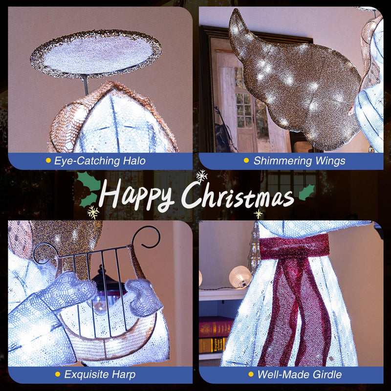 Load image into Gallery viewer, Goplus 5 FT Christmas Lighted Angel, Pre-Lit Winged Holiday Figure Angel with 120 Cold White LED Lights