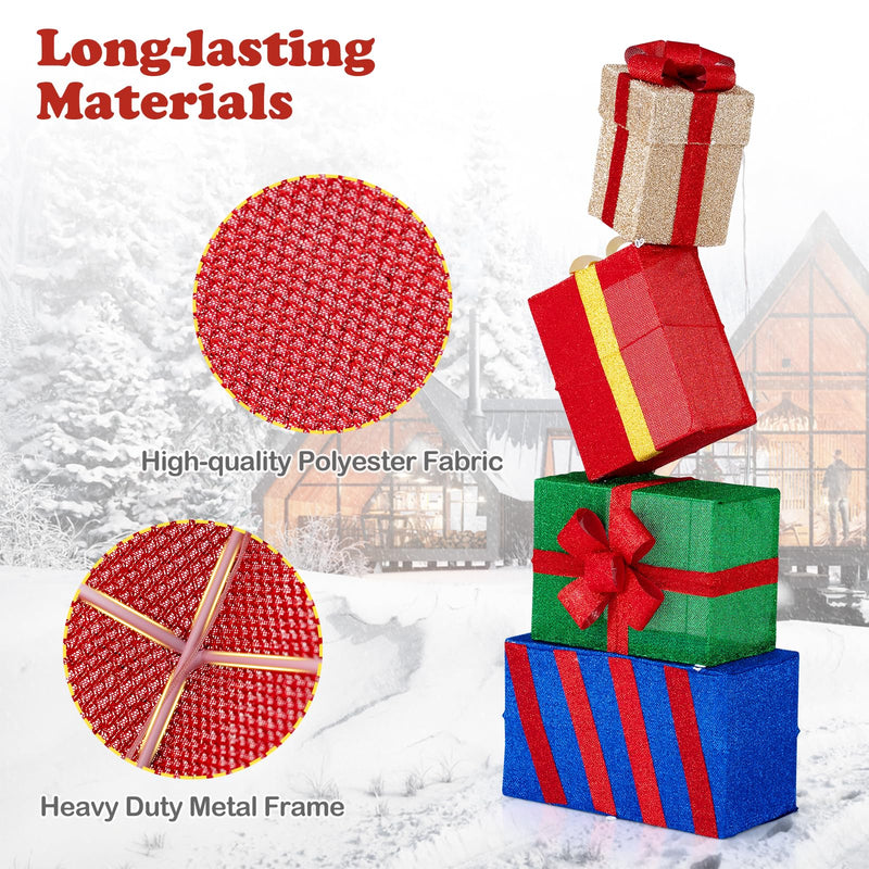 Load image into Gallery viewer, Goplus Christmas Lighted Gift Boxes Set of 4 | Light Up Present Boxes with Colorful Bows