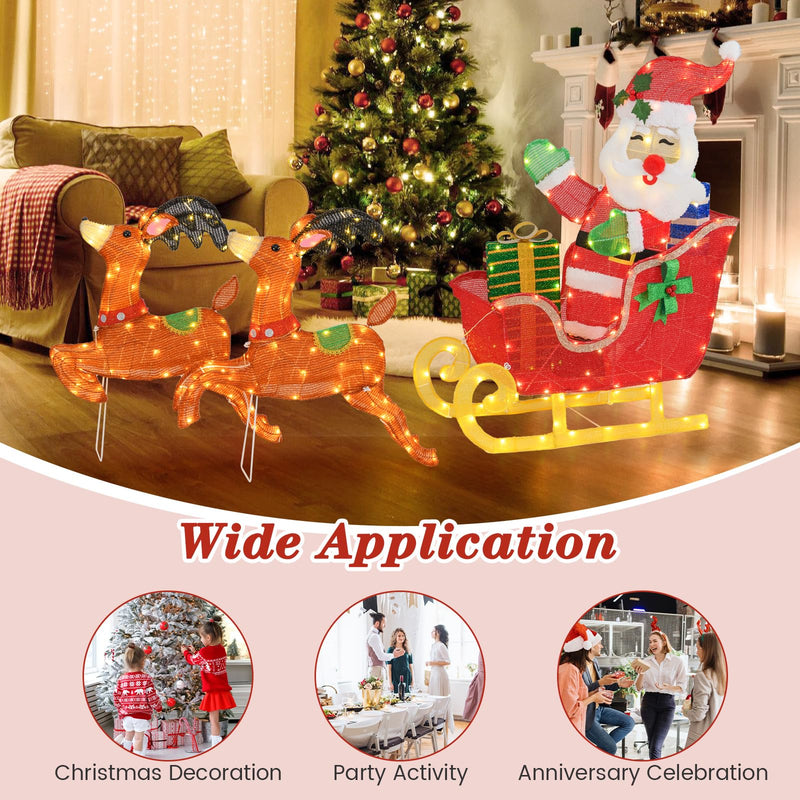 Load image into Gallery viewer, Goplus Lighted Christmas Santa Claus with Reindeer, Santa on Sleigh Decoration w/LED Lights