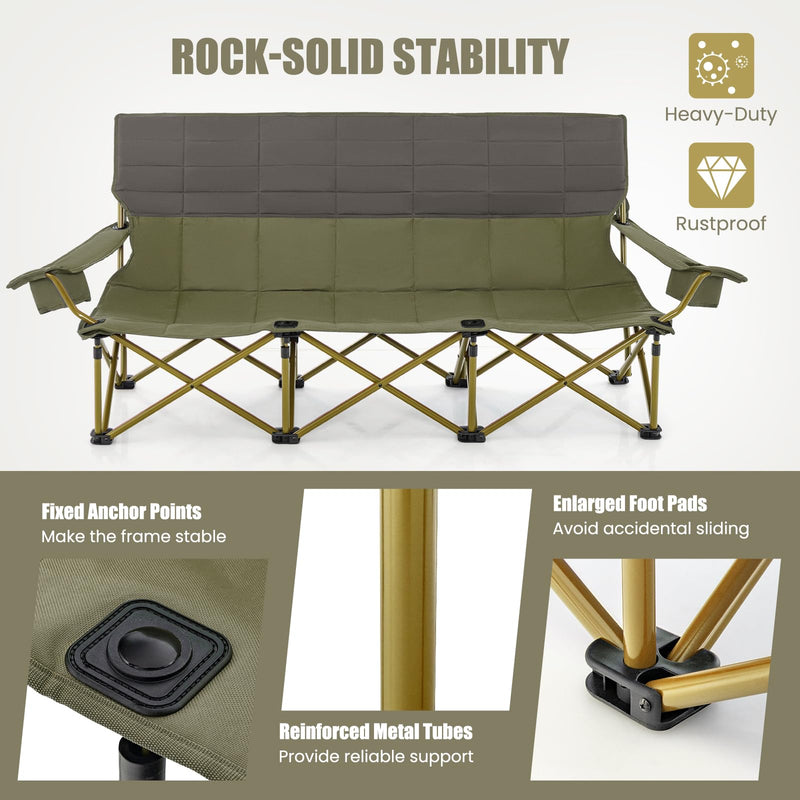 Load image into Gallery viewer, Goplus 3 Person Camping Chair for Adults, Outdoor Folding Oversized Camping Couch Chair (3-Person Seat)