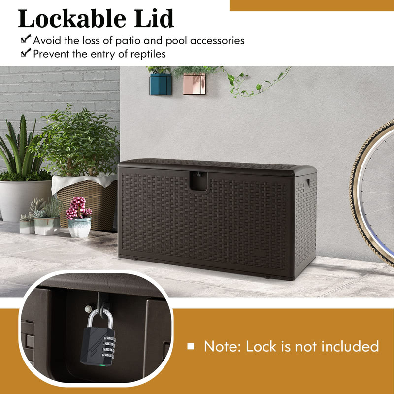 Load image into Gallery viewer, Goplus Outdoor Storage Box, 31 73 100 Gallon Waterproof Resin Patio Storage Box with Lockable Lid, Side Handle for Pillows, Cushions
