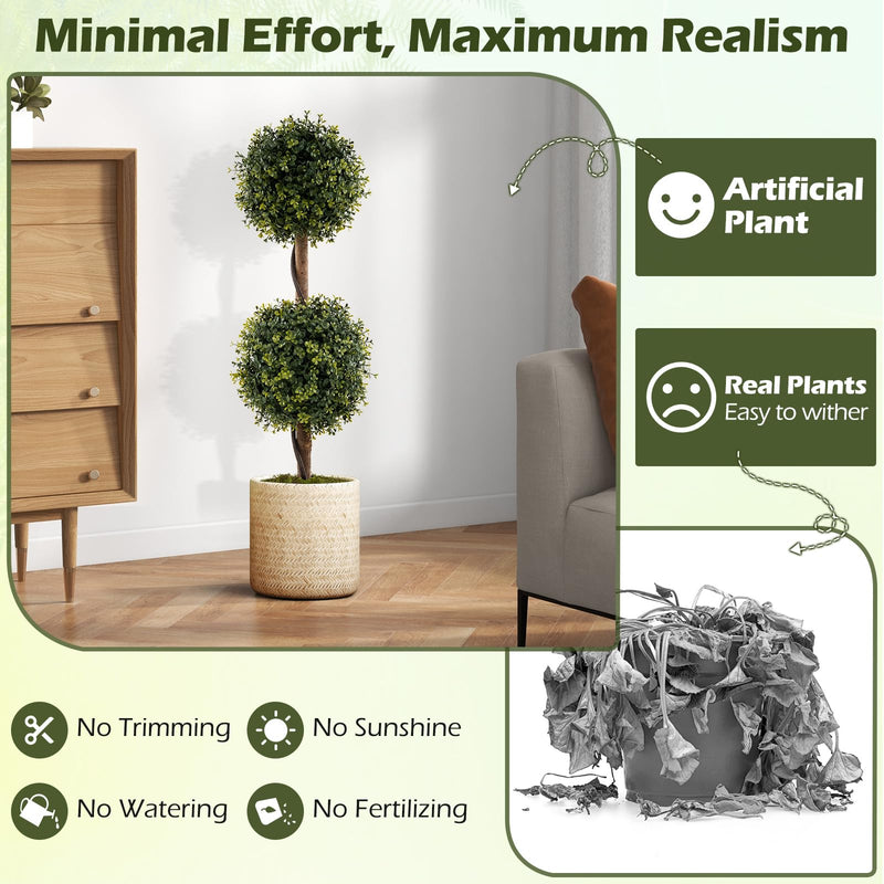 Load image into Gallery viewer, Goplus 3 FT Artificial Boxwood Topiary Trees Set of 2 Faux Outdoor Topiary Ball Tree with Cement-Filled Pot