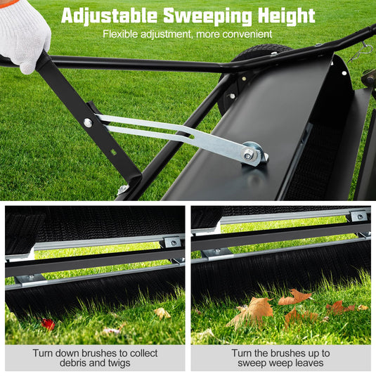 Goplus Lawn Sweeper Tow Behind with Large-Capacity Hopper Bag