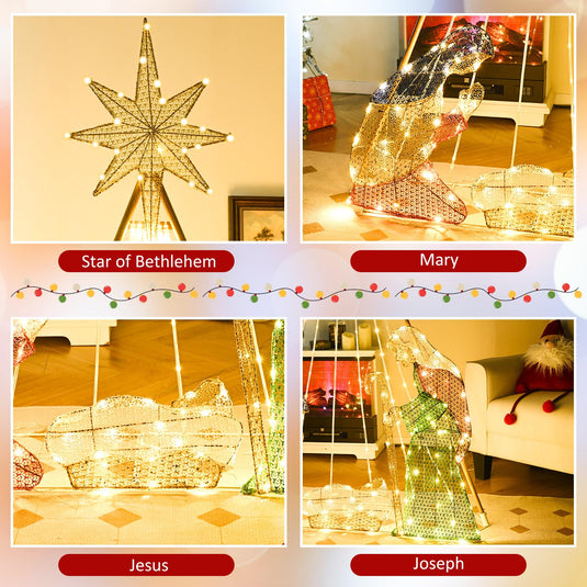 Goplus 6 FT Christmas Pre-Lit Nativity Set, Holy Family Set Christmas Decoration with 240 Warm White LED Lights