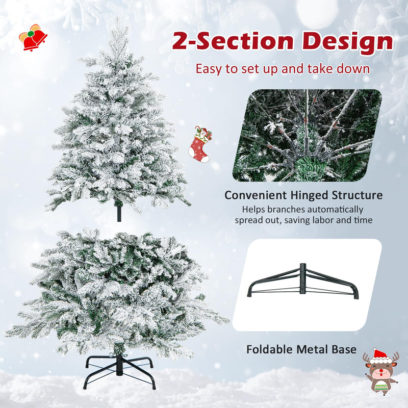 Load image into Gallery viewer, Goplus Pre-Lit Snow Flocked Christmas Tree, Artificial Hinged Xmas Tree with Branch Tips, PE & PVC Mixed Leaves