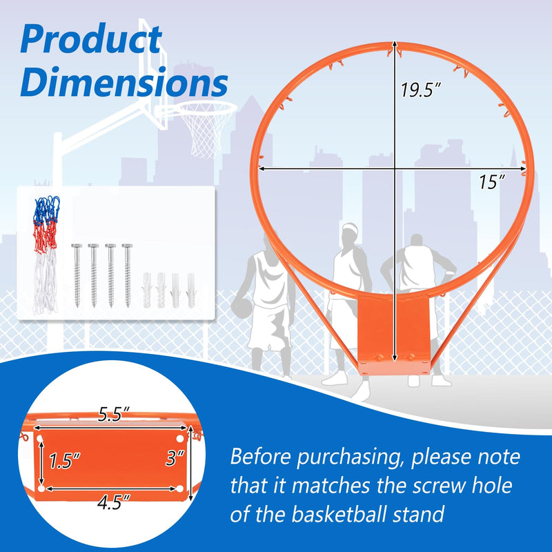 Load image into Gallery viewer, Goplus 18’’/15’’ Replacement Basketball Rim, Wall Door Mounted Basketball Hoop with All Weather Net