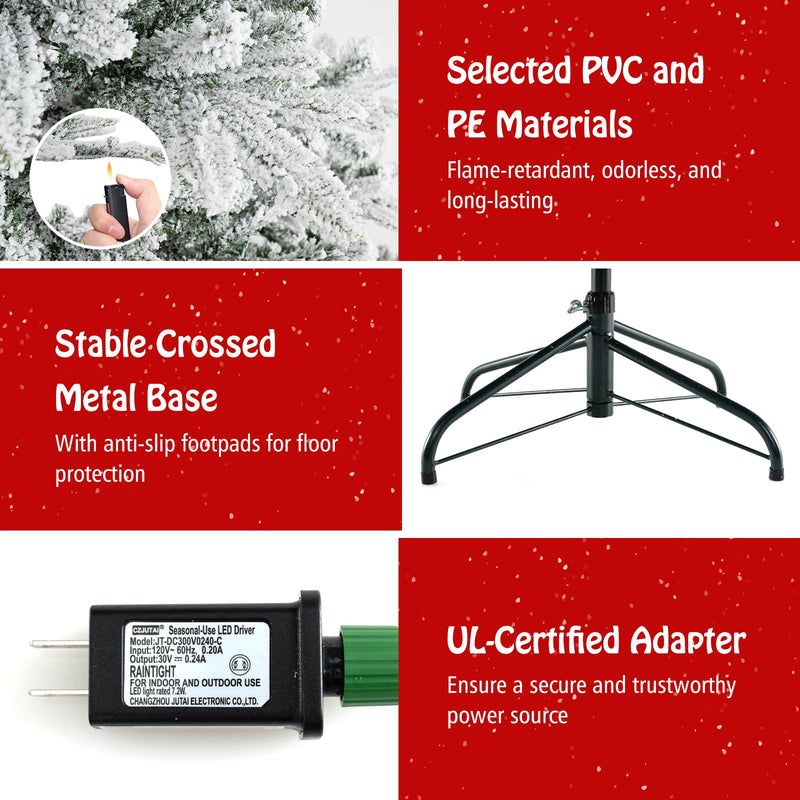 Load image into Gallery viewer, Goplus 6/7/8 ft Pre-Lit Snow Flocked Christmas Tree, Artificial Hinged Xmas Tree with 661/1119/1447 PVC & PE Tips