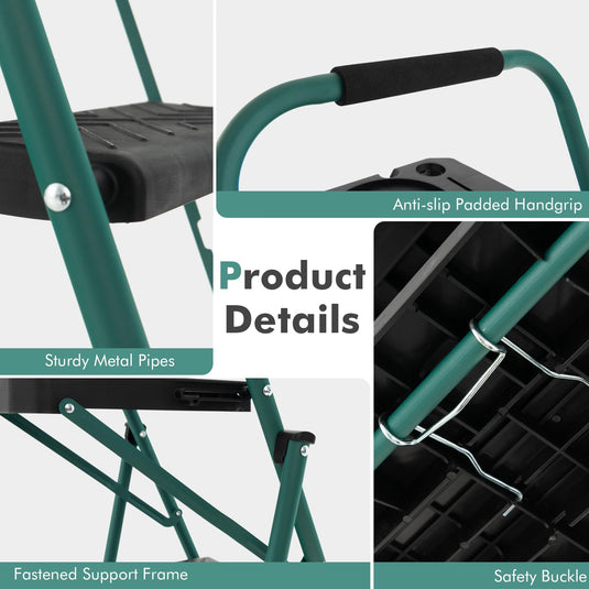 Goplus Folding Step Ladder, 4-Step Ladder w/Tool Tray, Non-Slip Footpads & Pedals